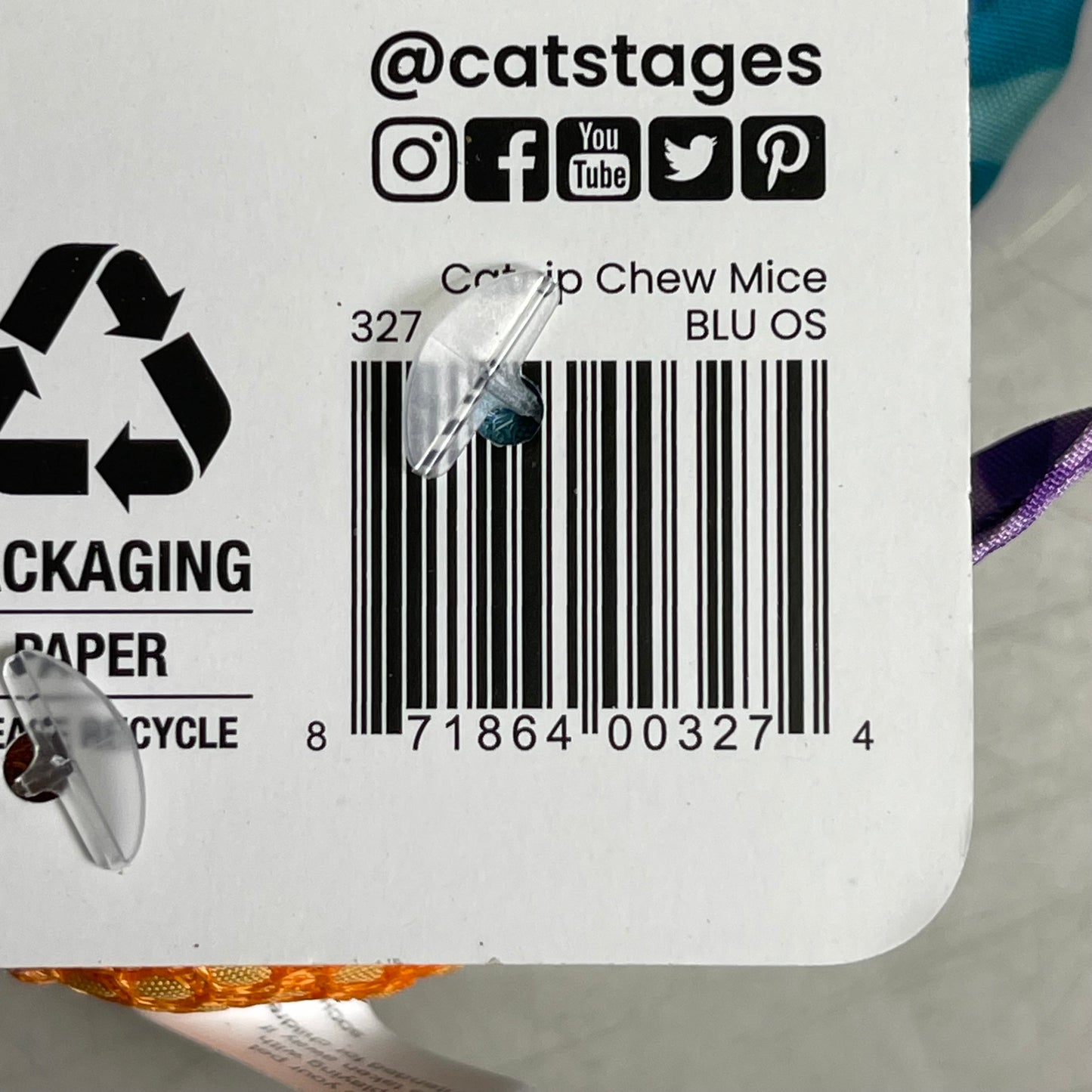 PETSTAGES (3-PACK) Catnip Chew Mice Catstages Dental Orang & Blue 327