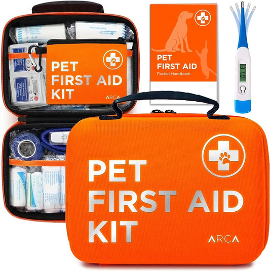 Pet First Aid Kit for Dogs & Cats with Thermometer, Tick Remover & Manual