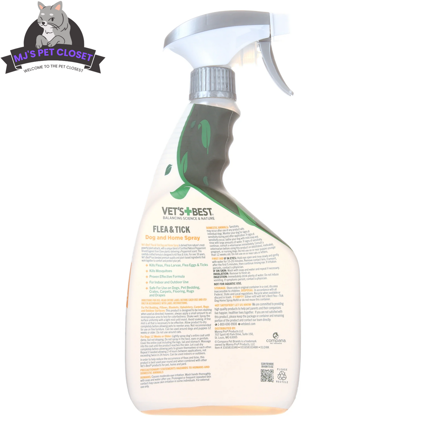 Vet's Best Flea and Tick Home Spray for Dogs - Refreshing Peppermint Scent - 32oz of Powerful Protection